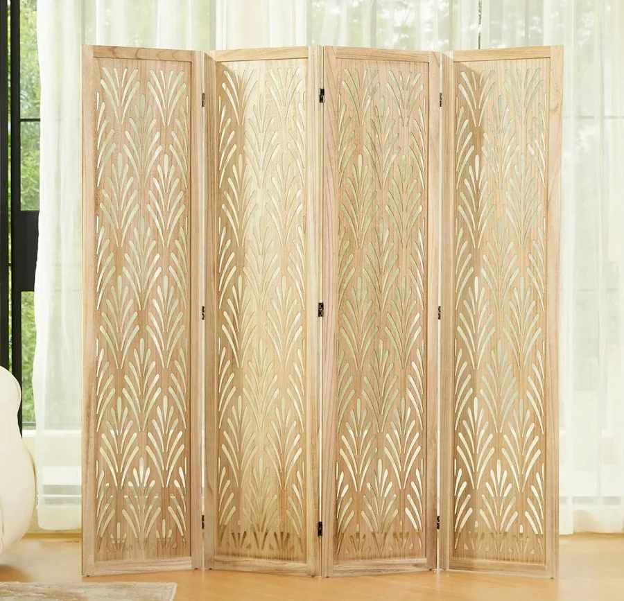 Wooden Room Partition and Folding Privacy Screens Wooden Room Divider for Bedroom Home Office Room Divider Room Partition (6 Feet 4 Panel Dark Brown)