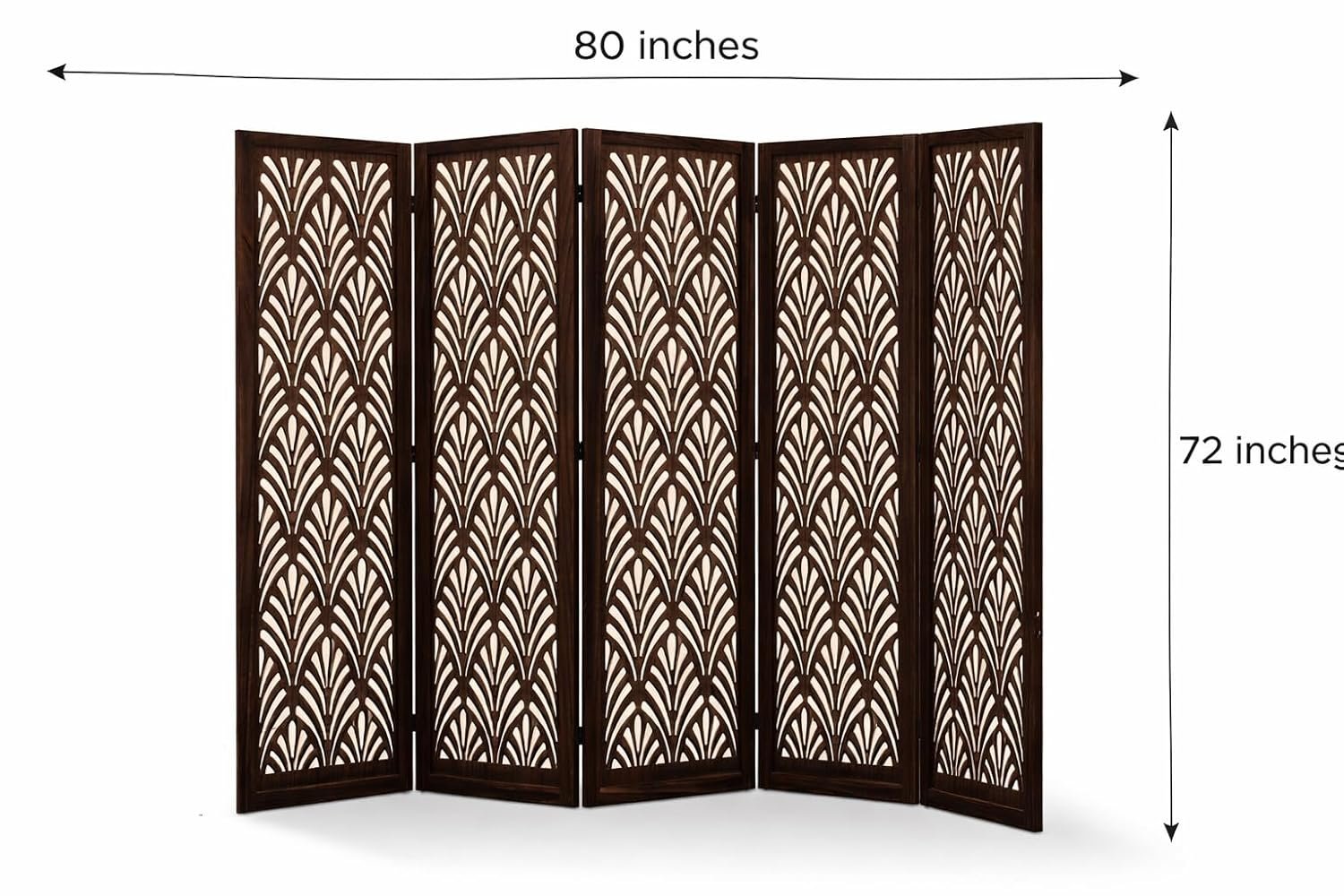 Wooden Living Partition Room Divider 4 Panel | Foldable Privacy Screen with Geometric Cut-Out Design | Pooja Room Partition for Living Room, Bedroom & Office (Brown) view 3