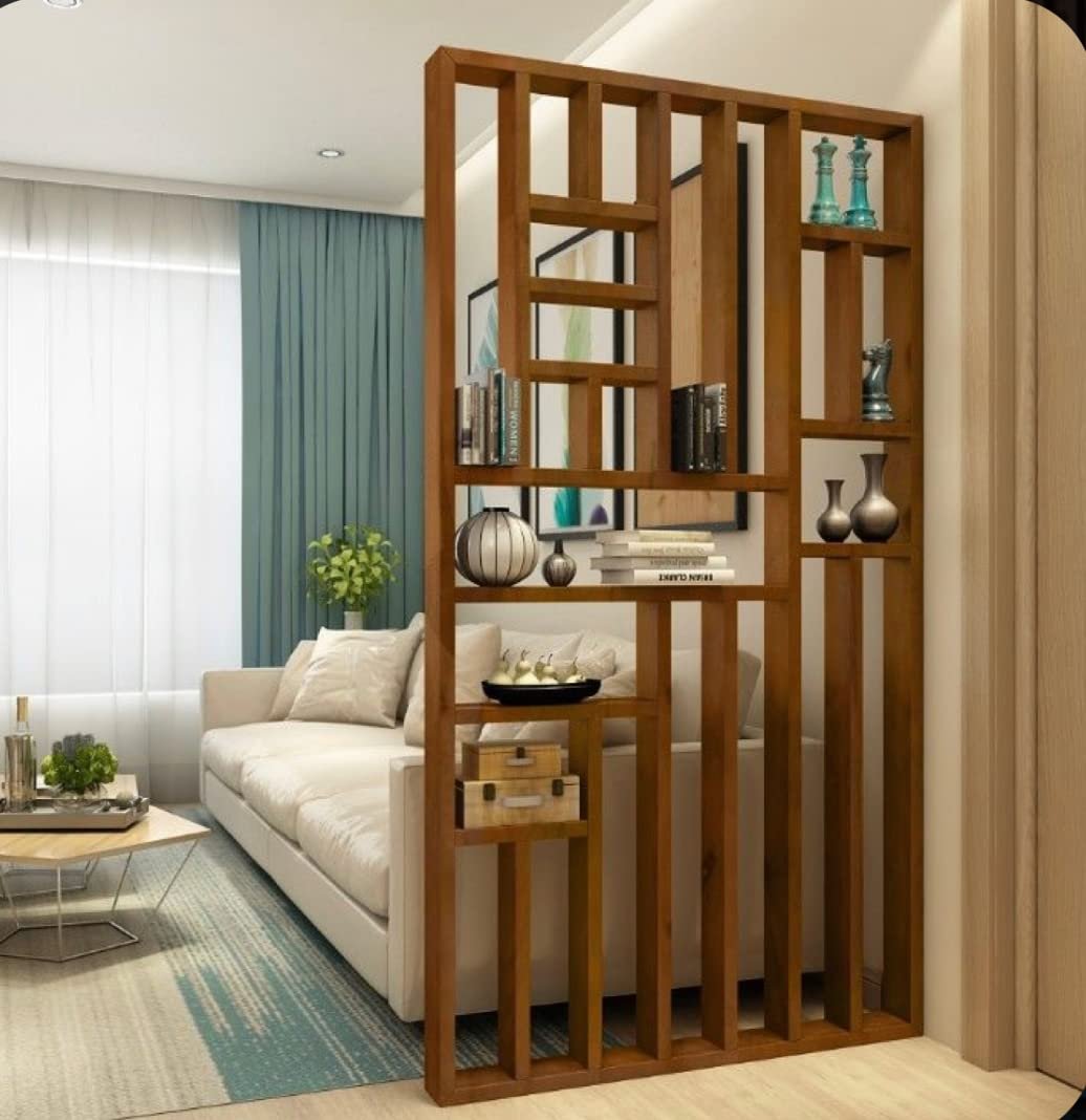 Wooden Room Divider Partition for Living Room and Office Display Rack Between Room and Kitchen (Teak Wood Color, 6 x 4ft) view 2