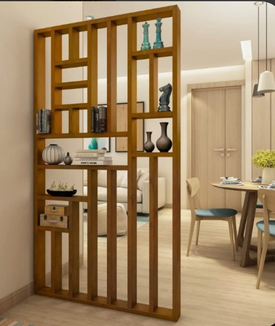 Wooden Room Divider Partition for Living Room and Office Display Rack Between Room and Kitchen (Teak Wood Color, 6 x 4ft) view 3