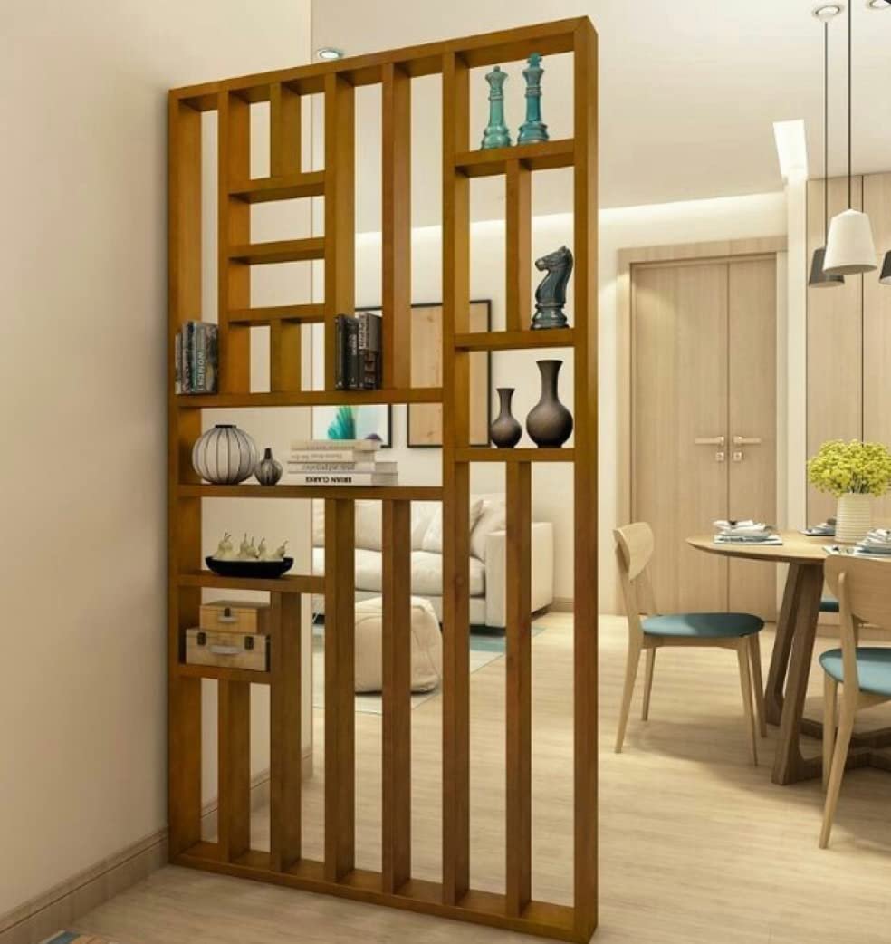 Wooden Room Divider Partition for Living Room and Office Display Rack Between Room and Kitchen (Teak Wood Color, 6 x 4ft) view 4