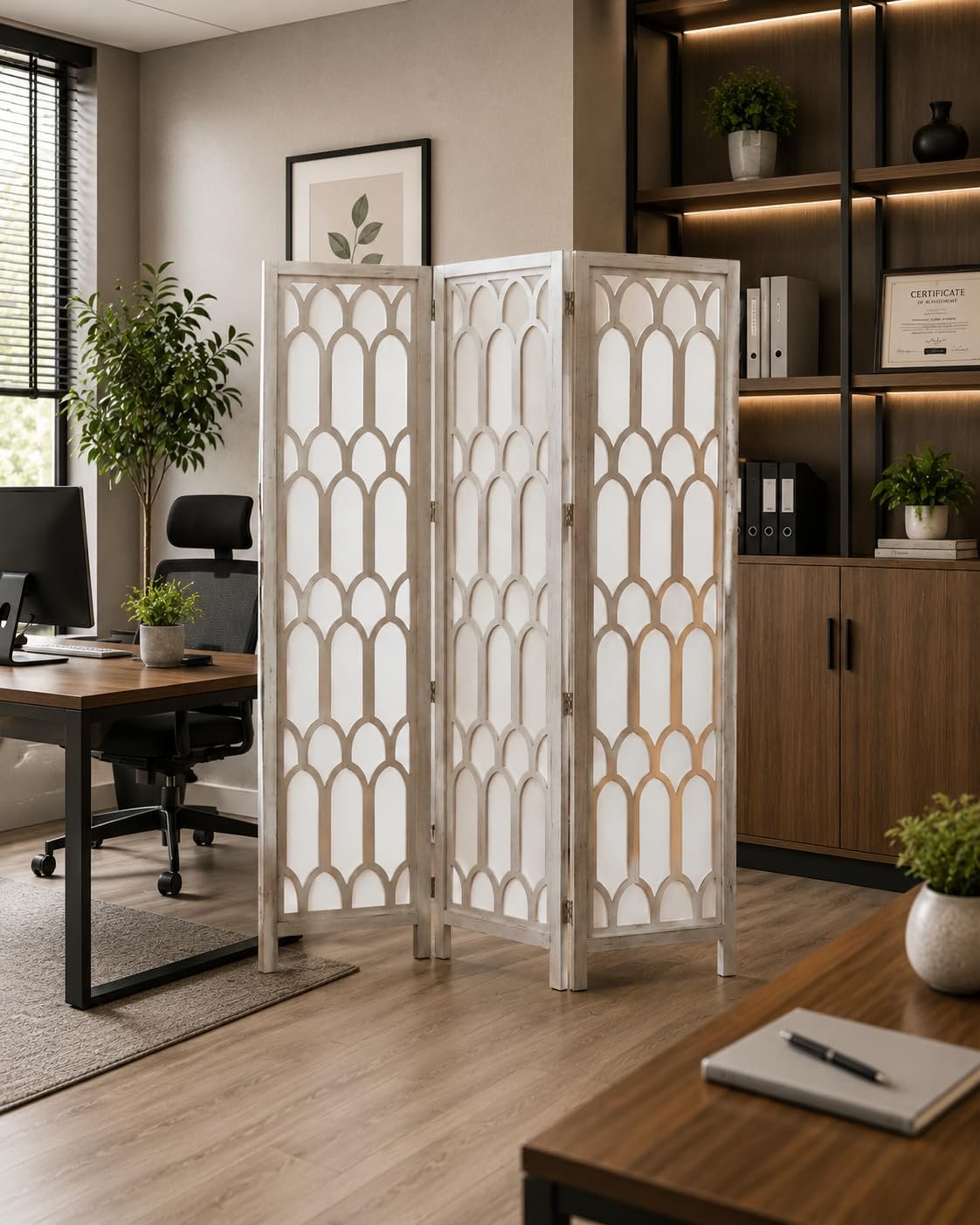 Wooden Room Divider Partition Versatile Natural Elegance: The Wooden Room Divide Privacy Screen Room Privacy Room Divider (6 Feet 3 Panel White Wash) view 3