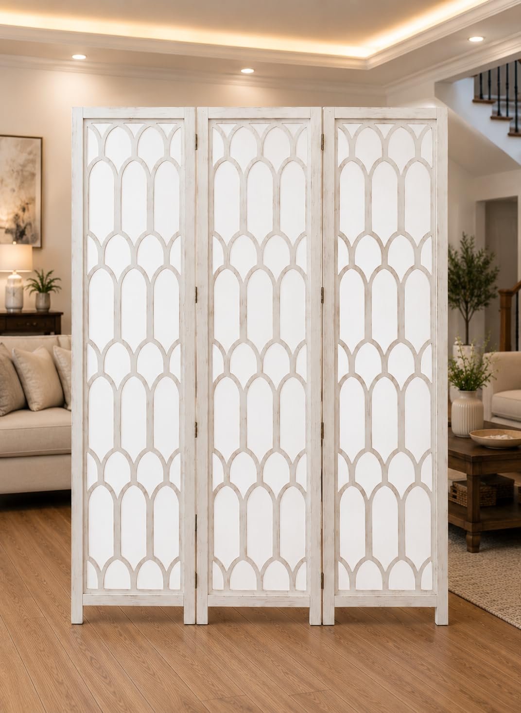 Wooden Room Divider Partition Versatile Natural Elegance: The Wooden Room Divide Privacy Screen Room Privacy Room Divider (6 Feet 3 Panel White Wash) view 4