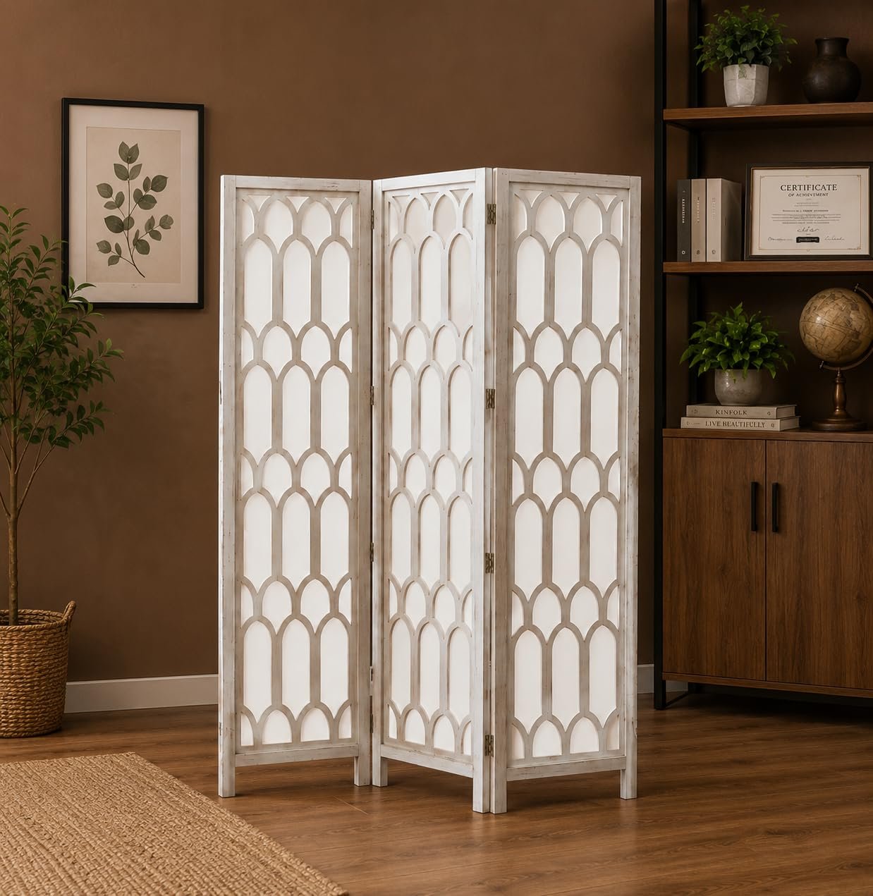 Wooden Room Divider Partition Versatile Natural Elegance: The Wooden Room Divide Privacy Screen Room Privacy Room Divider (6 Feet 3 Panel White Wash) view 5