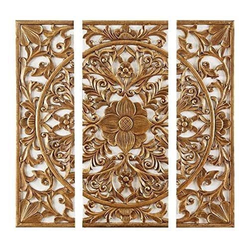 Wooden Square Wall Panel in Antique Gold Set of 3 Panel (36/36) Inches Wooden Designer Wall Hanging Plaques Wall Plaque Wall Décor Living & Bed Room Decor