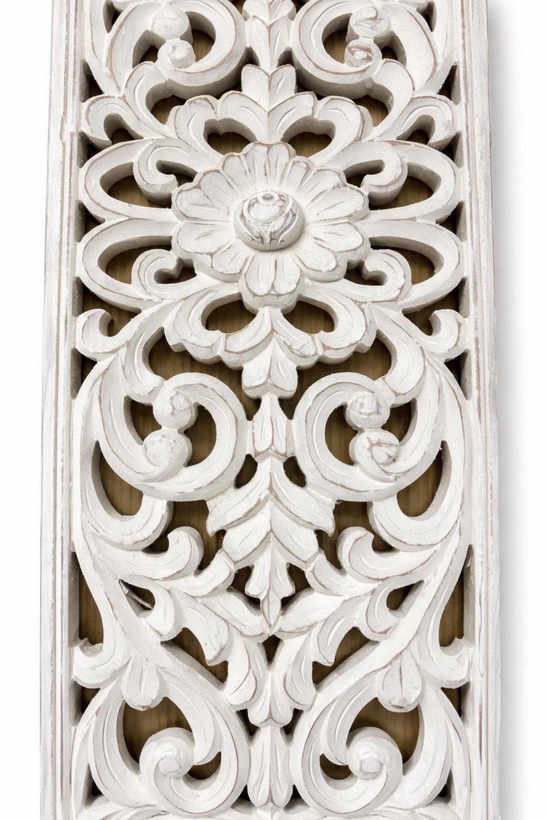 Handcrafted Wooden Wall Panel for Bedroom & Living Room | Floral Carved Wall Art | Decorative Wooden Wall Hanging | White Finish view 5