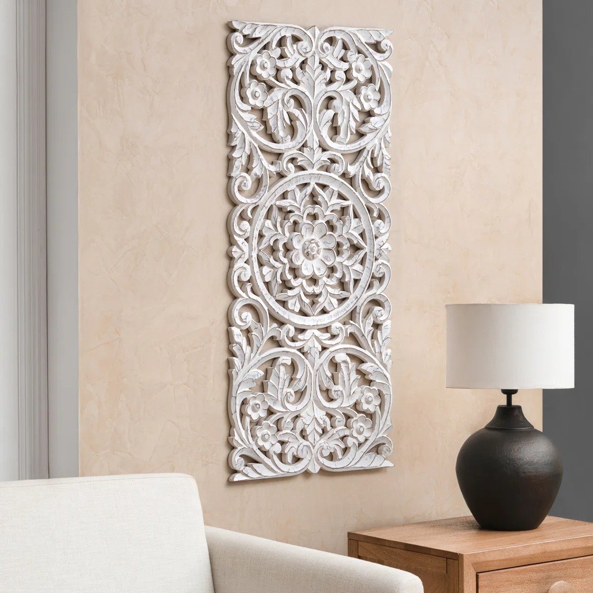 Wall Medallion - Wooden Wall Decor, Hand Carved & Embossed Decorative Wall Sculpture, Boho Farmhouse Wall Art, Perfect for Home, Office or any Living Space view 2