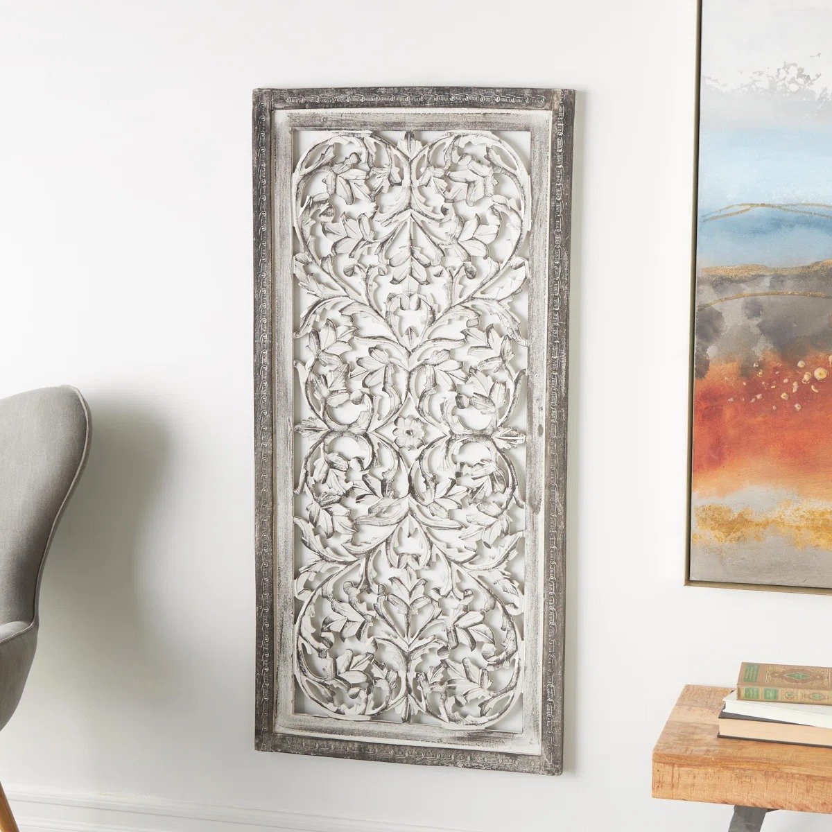 Mango Wood Handmade Intricately Carved Arabesque Floral Home Wall Decor