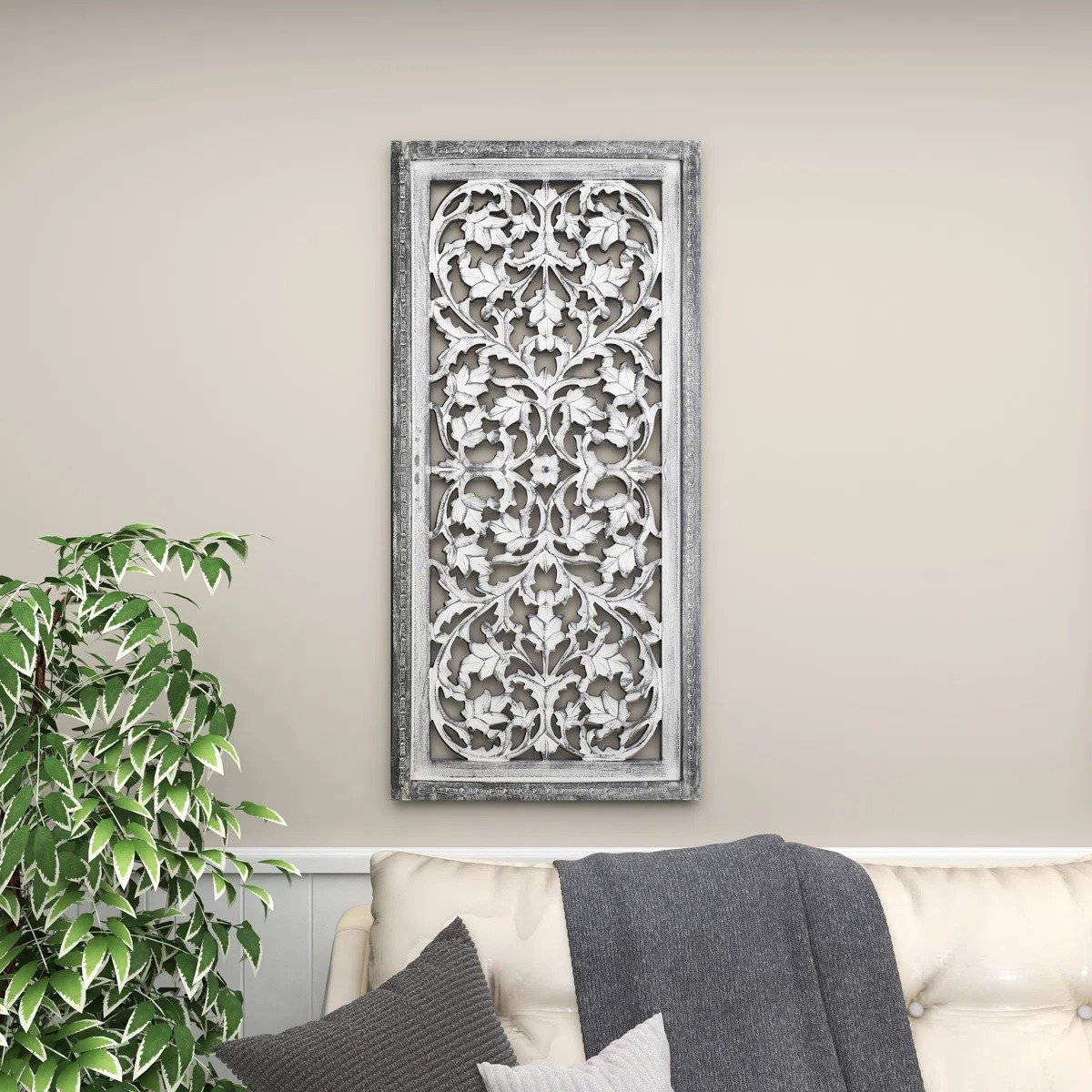 Mango Wood Handmade Intricately Carved Arabesque Floral Home Wall Decor view 2