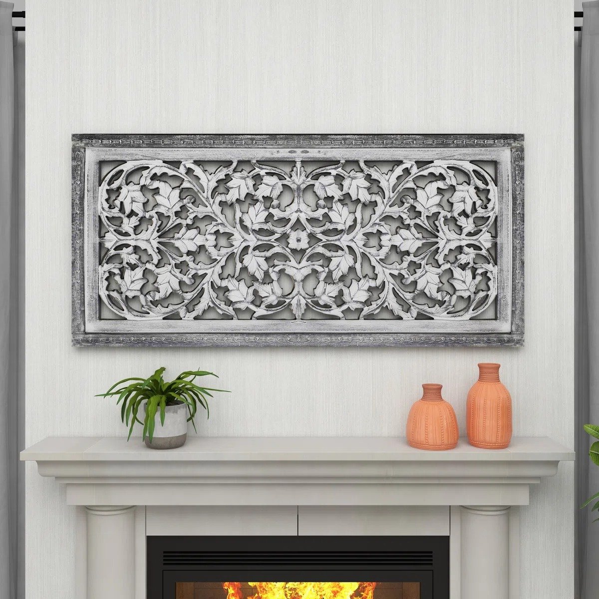 Mango Wood Handmade Intricately Carved Arabesque Floral Home Wall Decor view 4