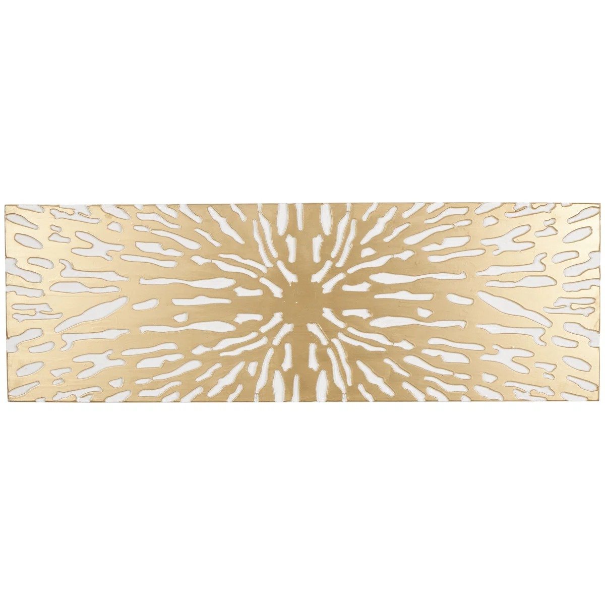 Wooden Abstract Carved Starburst Gold Wall Decor with White Backing