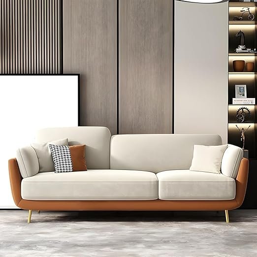 Modern 3 Seater Sofa with Cushioned Upholstery & Wooden Accents – Elegant Living Room Sofa included pillows