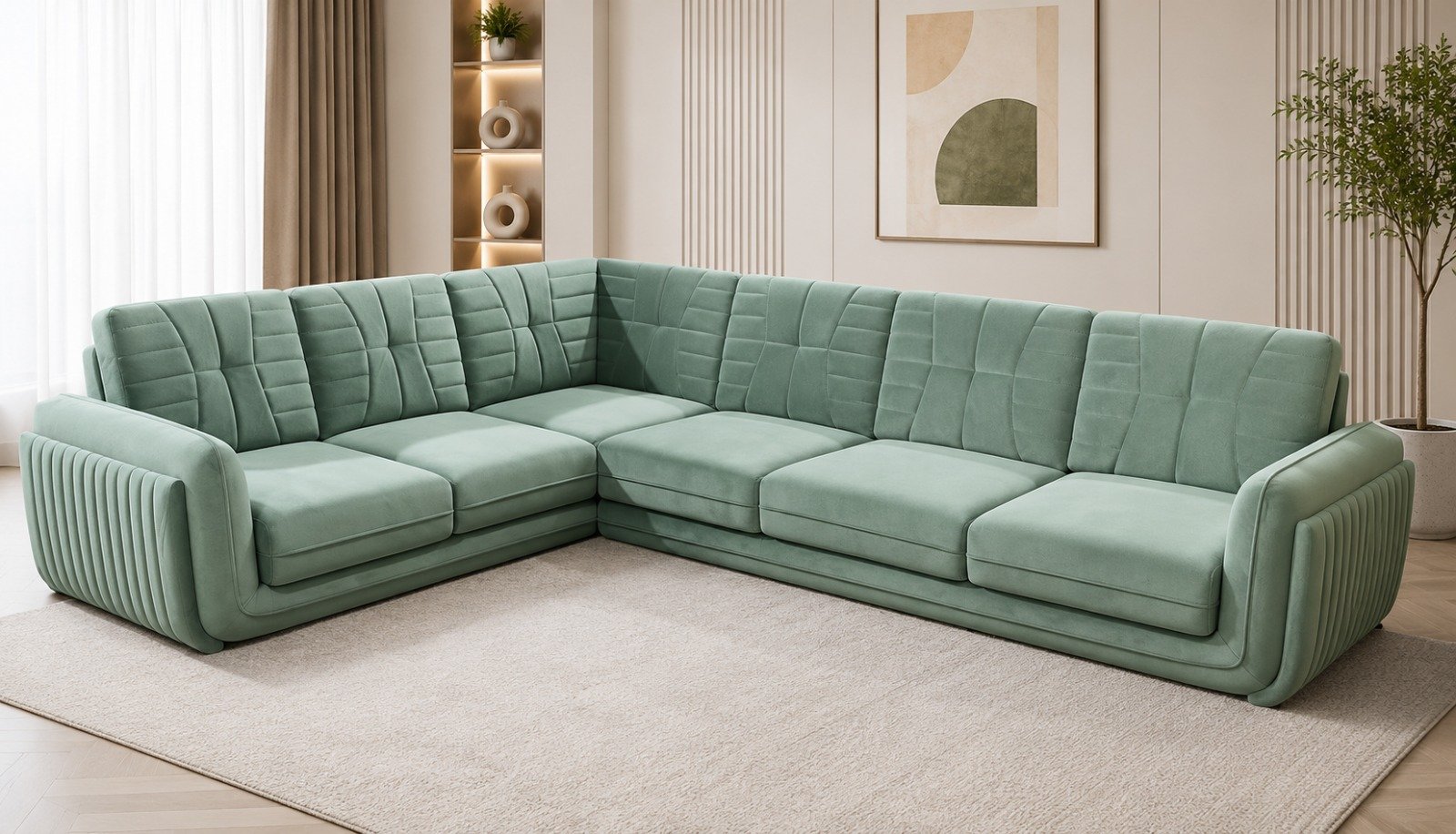 Modern L-Shaped Sectional Sofa – Premium Upholstered Corner Sofa with Plush Cushions