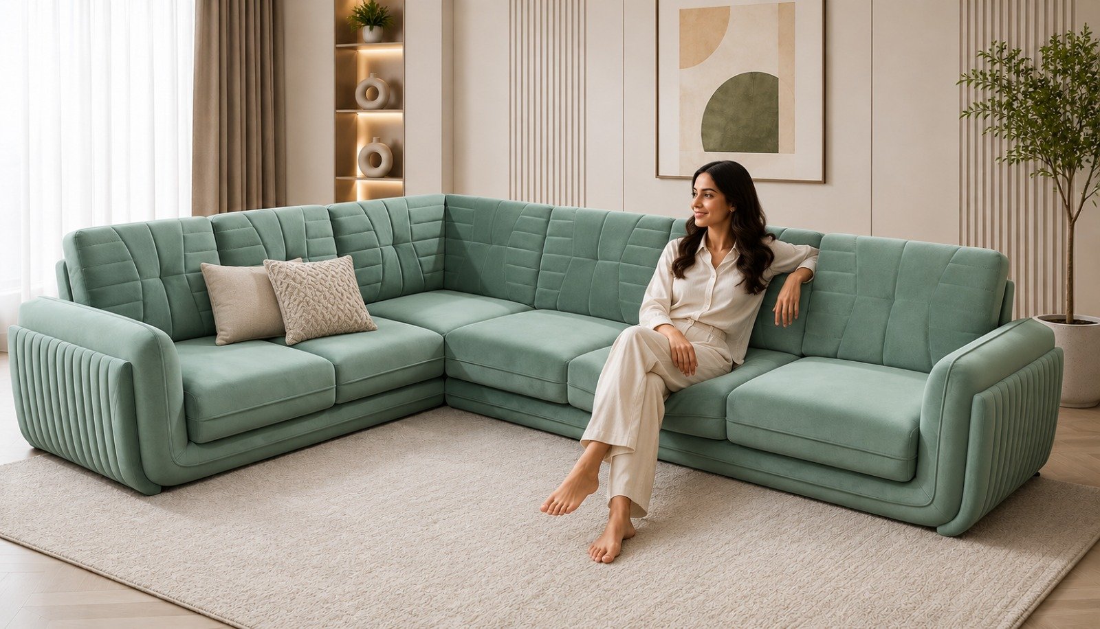 Modern L-Shaped Sectional Sofa – Premium Upholstered Corner Sofa with Plush Cushions view 2