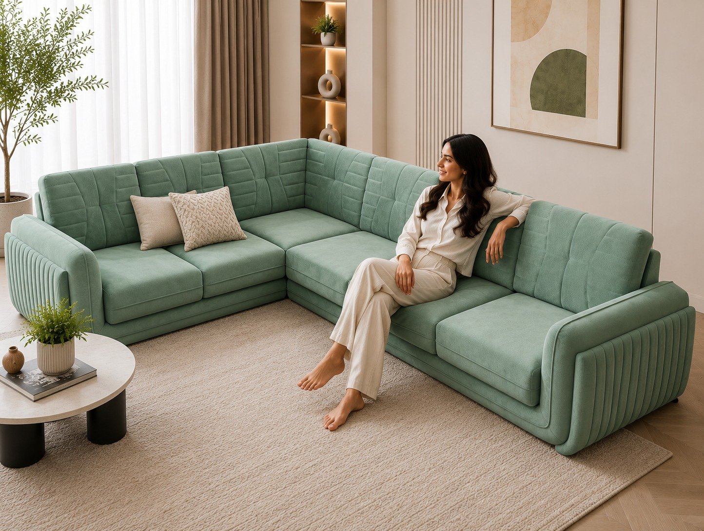 Modern L-Shaped Sectional Sofa – Premium Upholstered Corner Sofa with Plush Cushions view 3