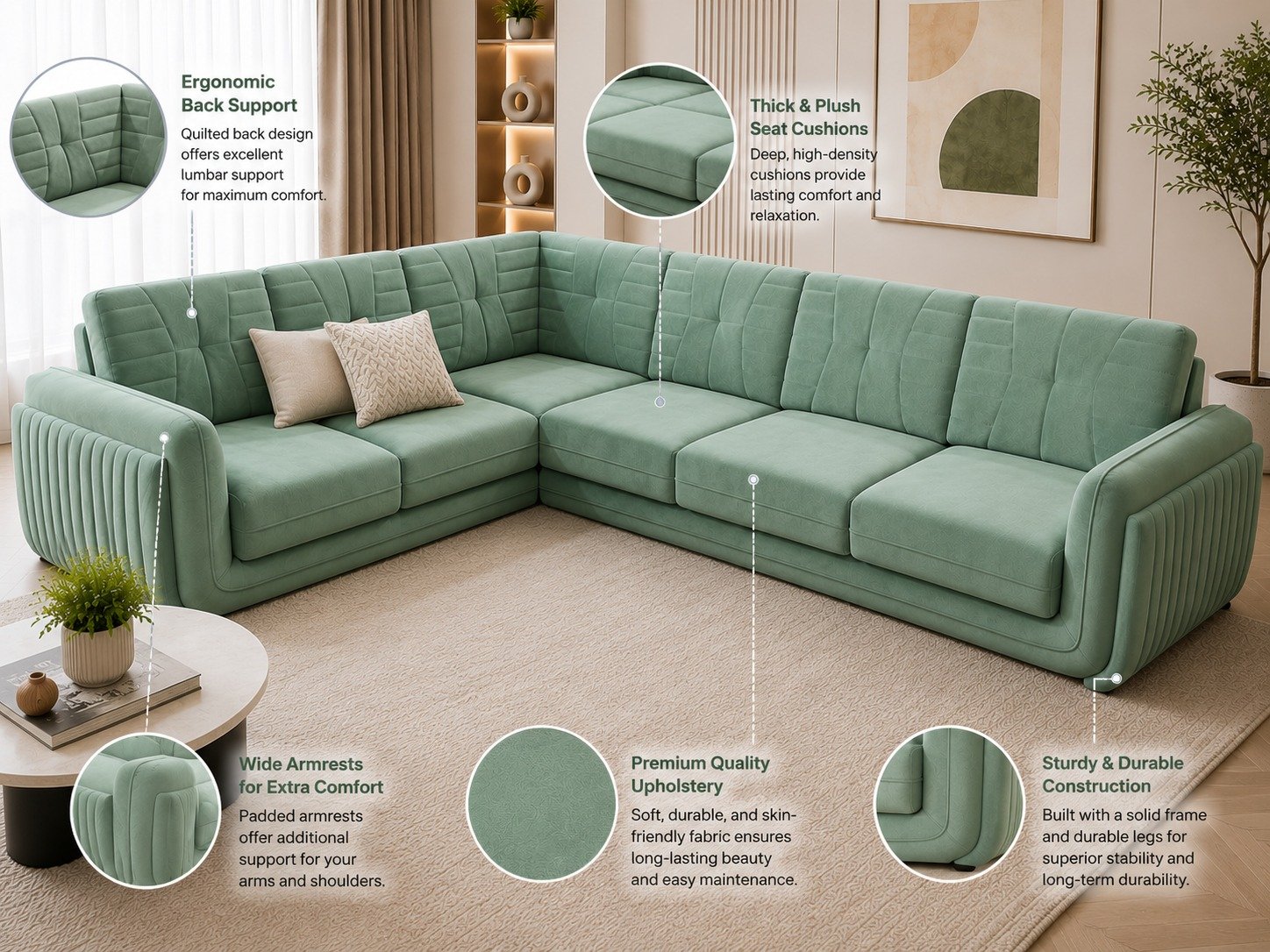 Modern L-Shaped Sectional Sofa – Premium Upholstered Corner Sofa with Plush Cushions view 4