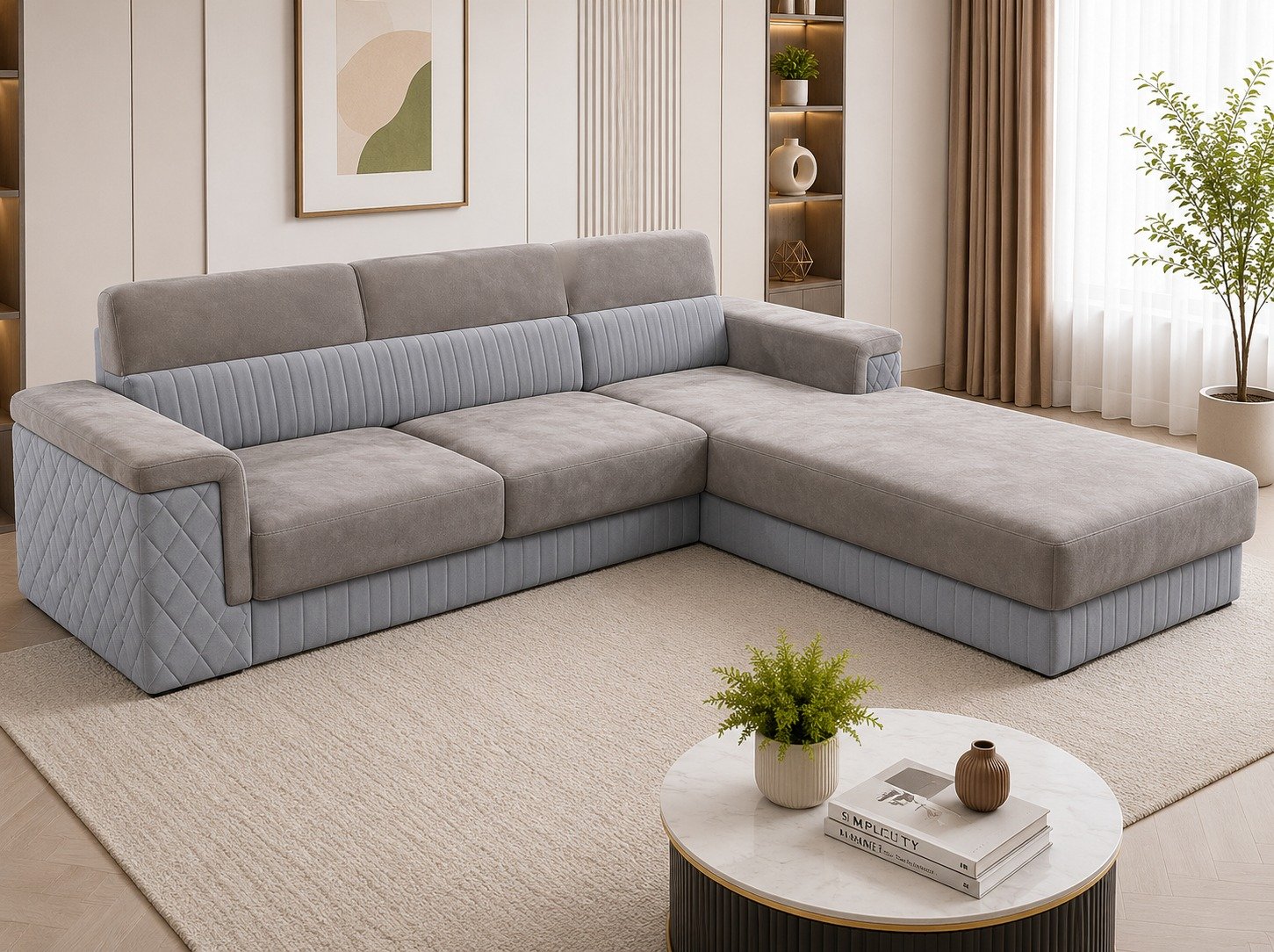 Modern L-Shaped Sectional Sofa with Chaise – Premium Upholstered Corner Sofa for Living Room