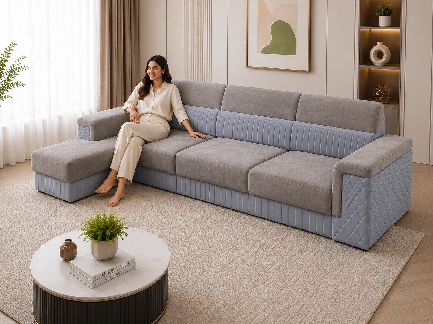 Modern L-Shaped Sectional Sofa with Chaise – Premium Upholstered Corner Sofa for Living Room view 3