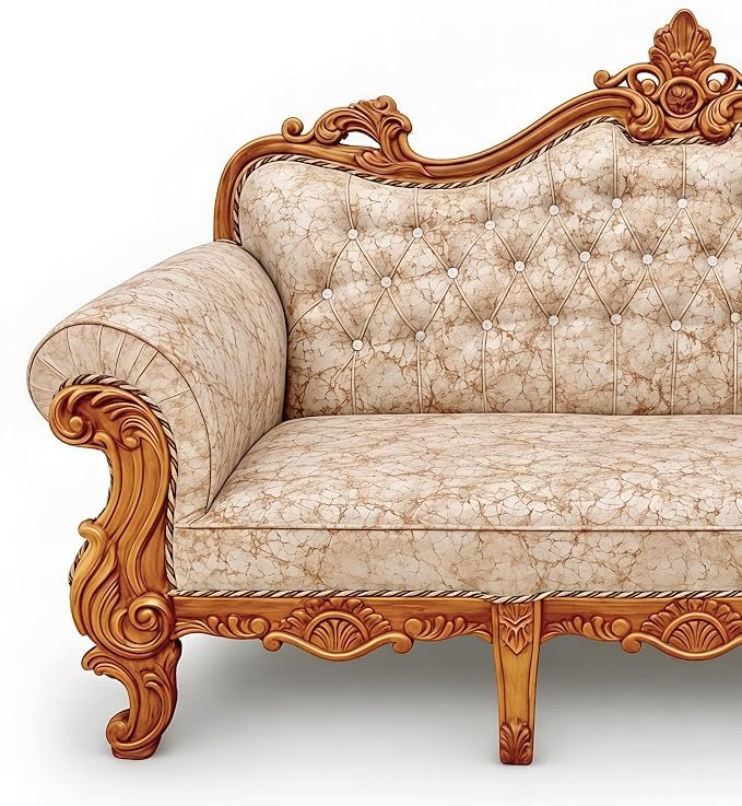 Luxury Royal Wooden Sofa Set with Premium Carved Frame & Plush Upholstery | Elegant 3+1+1 Seater Living Room Sofa Set for Home, Drawing Room & Guest Room Décor view 4