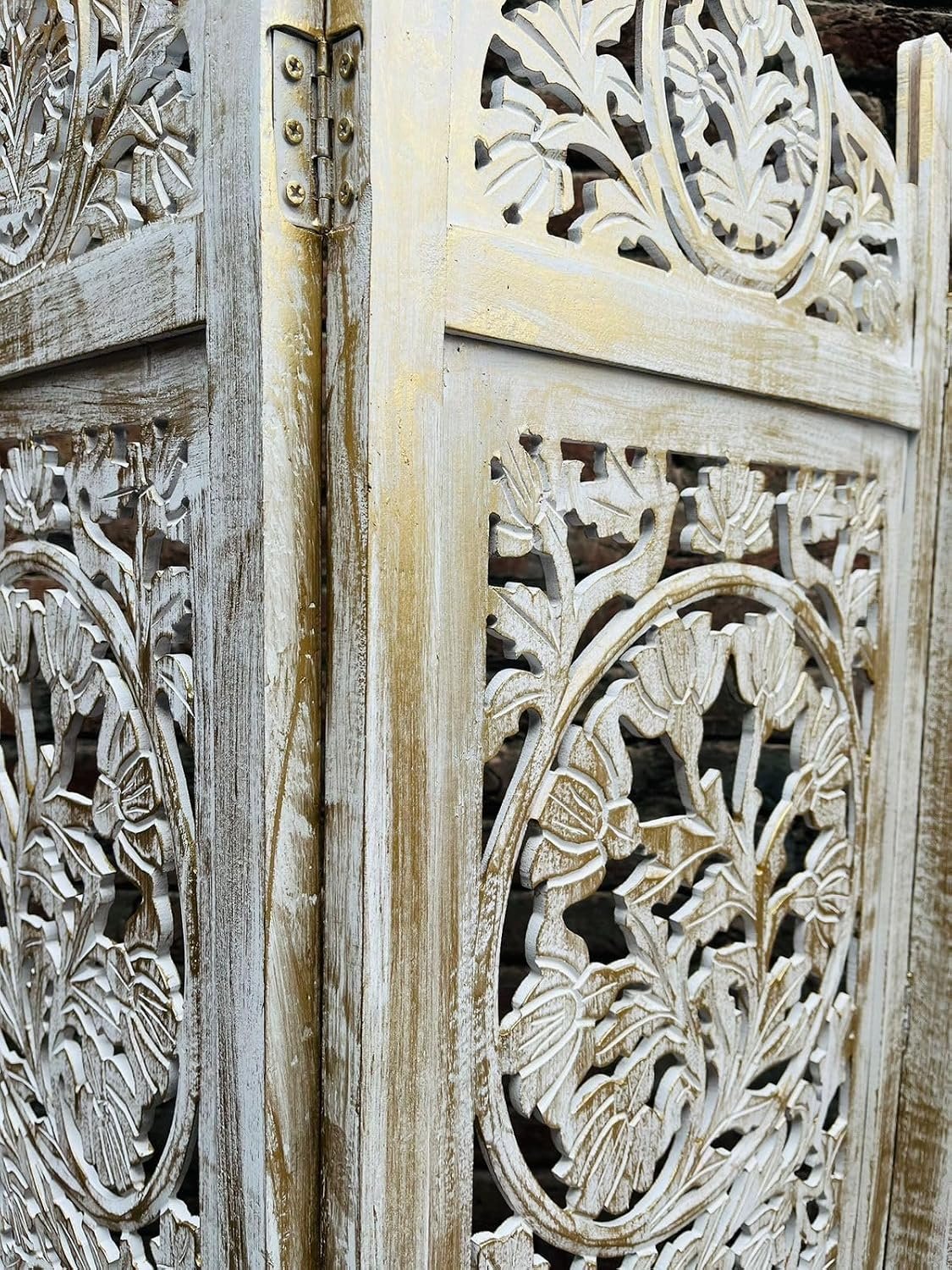 Wooden Room Divider Decorative Foldable Privacy Screen Hand Carved Partition for Living Room Bedroom Office Decor (6 Feet 4 Panel Royal Golden Shading Each Panel Size 72X20 Inch) view 2