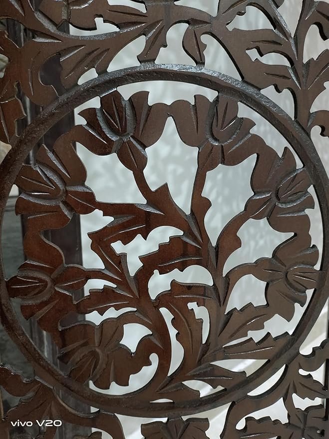 Handcrafted Wooden Room Divider 4 Panel Foldable Privacy Screen, Carved Decorative Partition for Living Room, Bedroom, Office, Home Décor, Brown Finish, (72 x 80 Inch) view 5