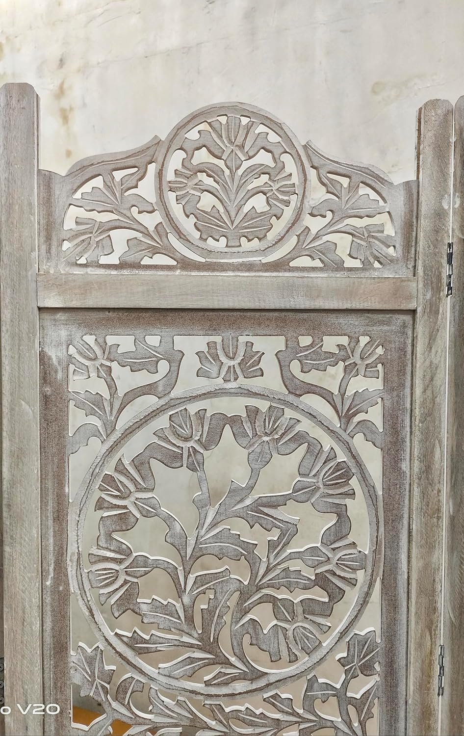 Wooden Room Divider Decorative Foldable Privacy Screen Hand Carved Partition for Living Room Bedroom Office Decor (6 Feet 4 Panel White Each Panel Size 72X20 Inch) view 3