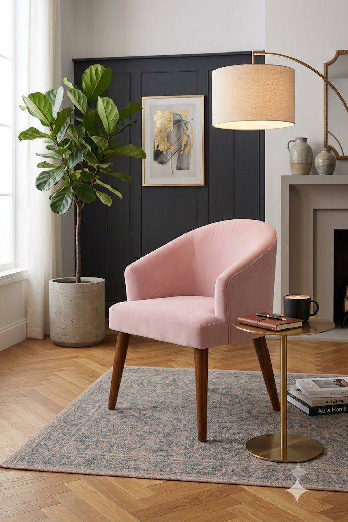 Shop The Wooden Shoppee Pink Fabric Accent Chair for a stylish and comfortable home. Modern pink chair for living room, bedroom, lounge and reading corners. view 4