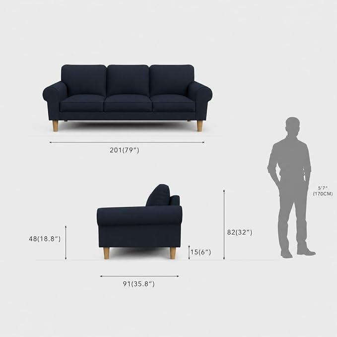 The Wooden Shoppee 3 Seater Sofa for Living Room | Modern Grey Fabric Sofa | Comfortable Couch for Home, Lounge & Office | Stylish Contemporary Seating view 6