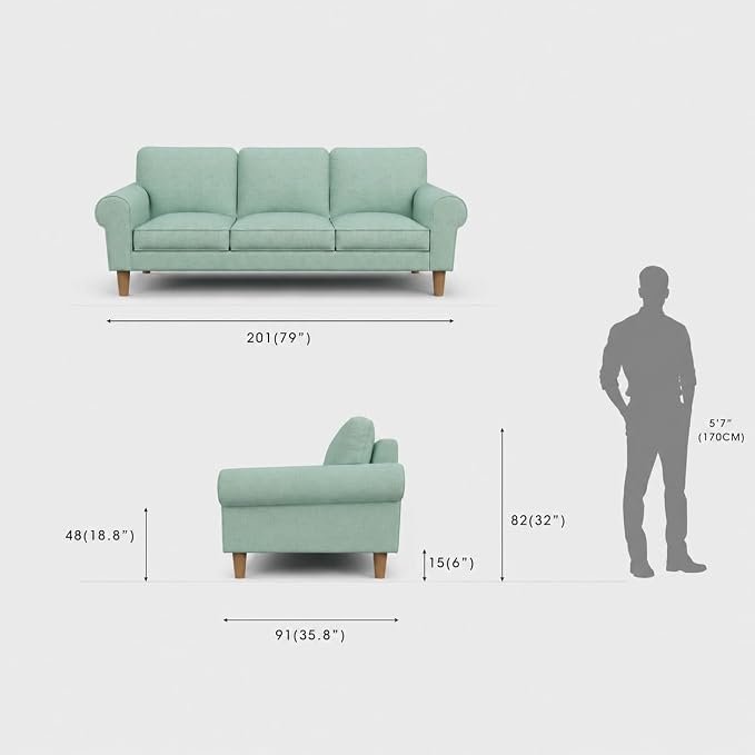 The Wooden Shoppee Mint Green 3 Seater Sofa | Modern Fabric Sofa for Living Room & Home view 6