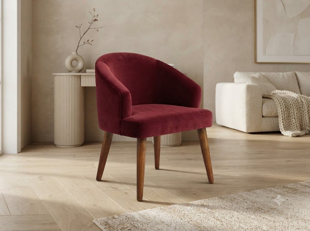 The Wooden Shoppee Red Fabric Chair | Modern Accent Chair for Living Room, Bedroom, Study Room & Makeup Room | Stylish Comfortable Indoor Seating Chair