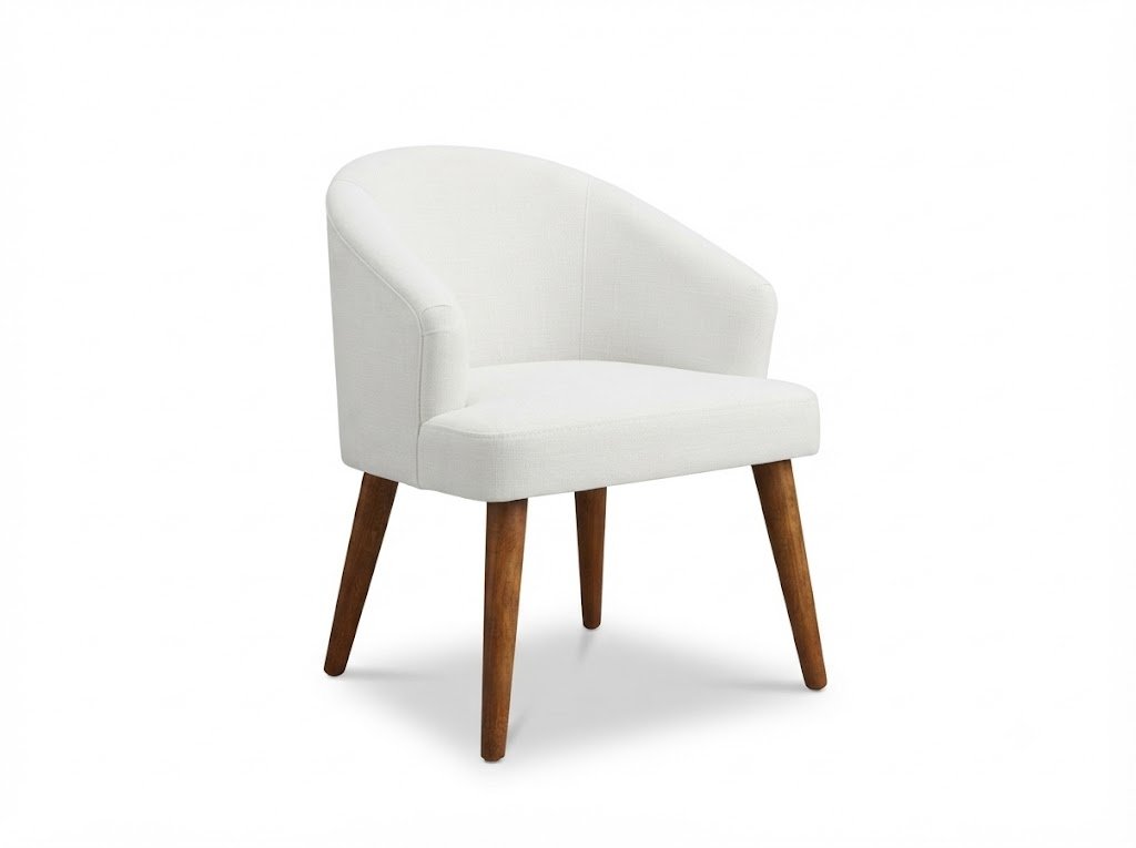The Wooden Shoppee White Fabric Accent Chair | Upholstered Living Room Chair | Modern Comfortable Lounge Chair for Bedroom, Home & Office view 2