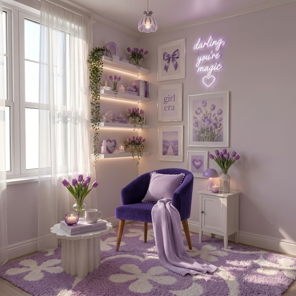 The Wooden Shoppee Purple Fabric Chair for Bedroom, Living Room, Study Room & Makeup Room | Modern Upholstered Accent Chair with Comfortable Seating view 3
