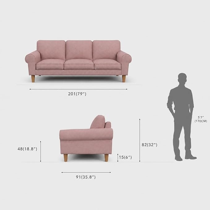 The Wooden Shoppee 3 Seater Sofa in Flamingo Pink | Modern Fabric Sofa for Living Room | Stylish Comfortable Couch for Home, Lounge & Apartment view 7
