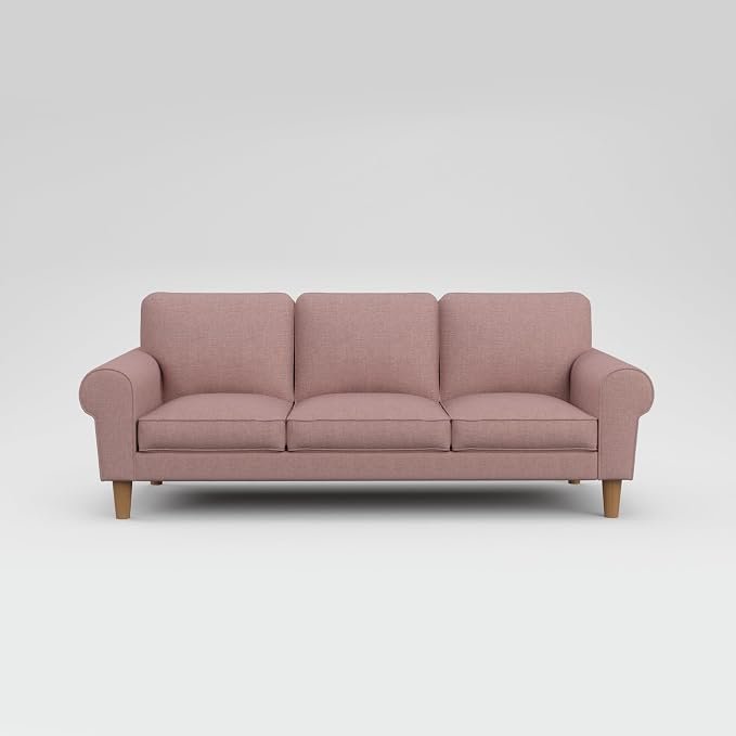 The Wooden Shoppee 3 Seater Sofa in Flamingo Pink | Modern Fabric Sofa for Living Room | Stylish Comfortable Couch for Home, Lounge & Apartment view 8