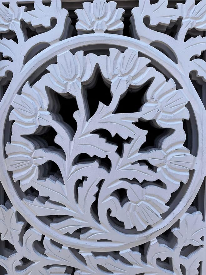 THE WOODEN SHOPPEE White Wooden Room Divider Screen | 6 Feet Tall 4-Panel Partition Screen | Handcrafted Mangowood & MDF Room Divider for Living Room, Bedroom & Home Decor view 5