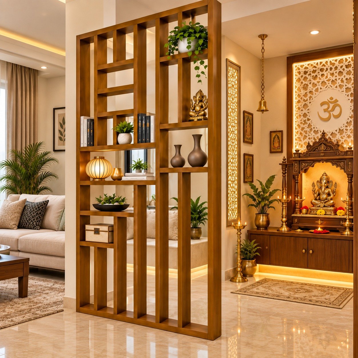 Wooden Room Divider Partition for Living Room and Office Display Rack Between Room and Kitchen (Teak Wood Color, 6 x 4ft) view 3
