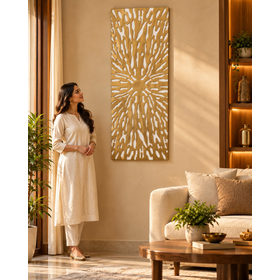 Wooden Abstract Carved Starburst Gold Wall Decor with White Backing view 2
