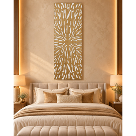 Wooden Abstract Carved Starburst Gold Wall Decor with White Backing view 3