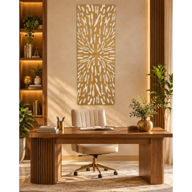 Wooden Abstract Carved Starburst Gold Wall Decor with White Backing view 4