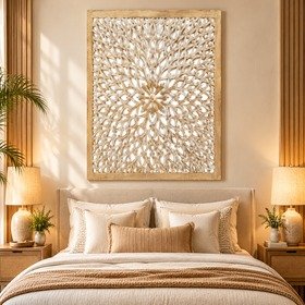 Fina Light Brown Wood Floral Handmade Intricately Carved Home Wall Decor with Mandala Design view 4