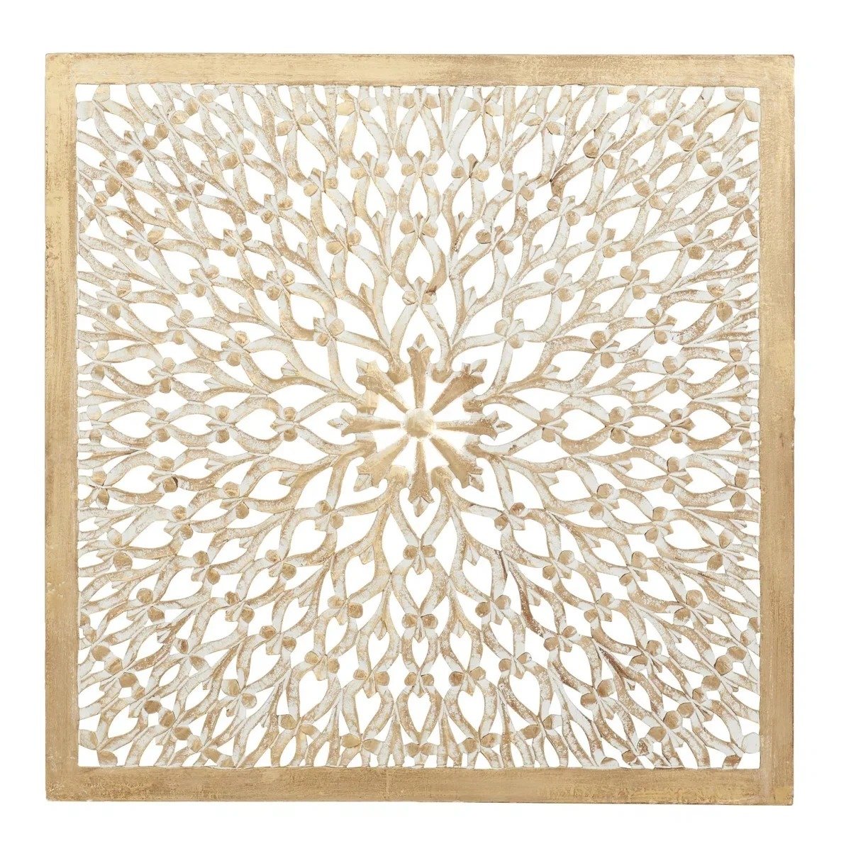 Fina Light Brown Wood Floral Handmade Intricately Carved Home Wall Decor with Mandala Design view 7
