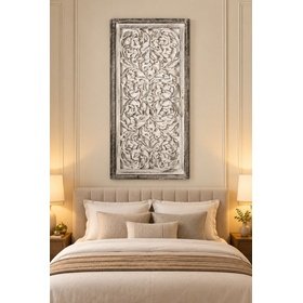 Mango Wood Handmade Intricately Carved Arabesque Floral Home Wall Decor view 3