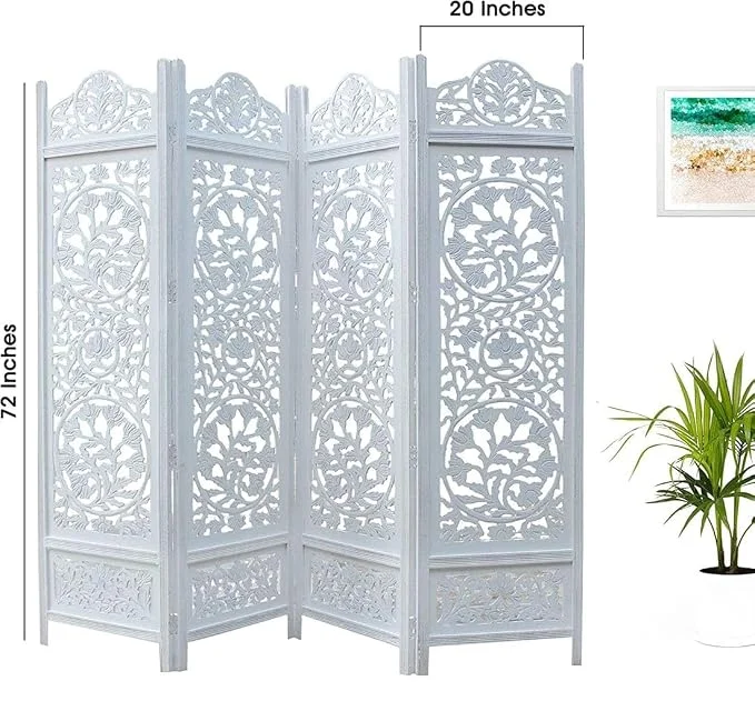 THE WOODEN SHOPPEE White Wooden Room Divider & Partition Screen | 6 Feet Tall 2-Panel Privacy Screen | Handcrafted Mangowood & MDF Room Divider for Living Room, Bedroom & Home Decor view 5