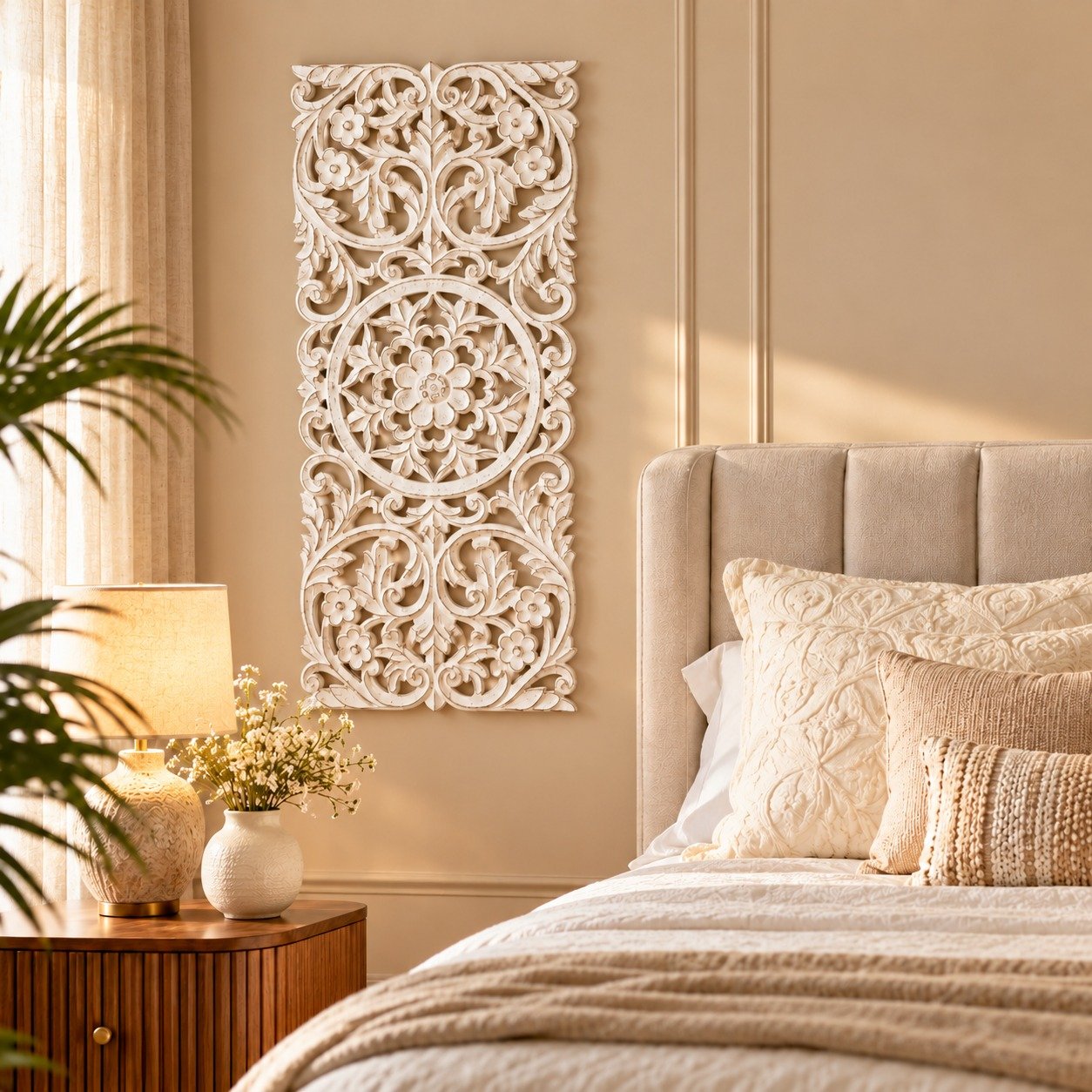 Wall Medallion - Wooden Wall Decor, Hand Carved & Embossed Decorative Wall Sculpture, Boho Farmhouse Wall Art, Perfect for Home, Office or any Living Space view 3
